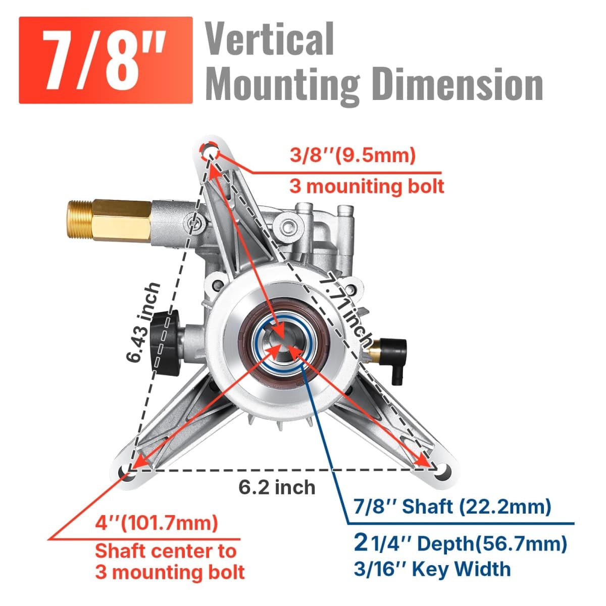 YAMATIC 7/8" Shaft Vertical Pressure Washer Pump Rear Inlet/Outlet 3000 PSI @ 2.5 GPM Replacement Pump for Power Washers, Compatible with 308653045, 308653052, 308653078, GCV190 and more thumbnail 3