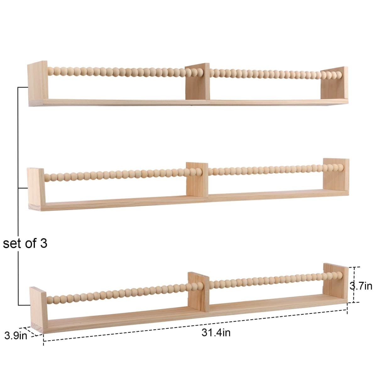 birola Nursery Book Shelves for Kids Rooms - 32 Inches Floating Wall Bookshelves Set of 3, Space-Saving Nursery Shelves with Beads Design for Kids Room, Bedroom and Study Room(Natural) thumbnail 3