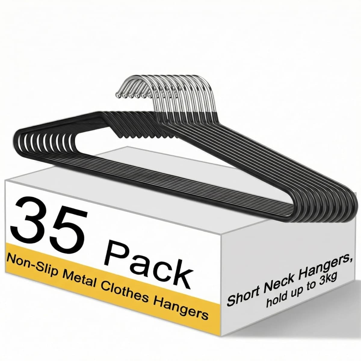 Leumoi 35 Pack Short Neck Hangers Non-Slip Metal Hangers for Clothes, Pants, Shirts, Tank Tops, Jackets, Space Saving, Short Neck Household Collar Protection (Black) — image 1