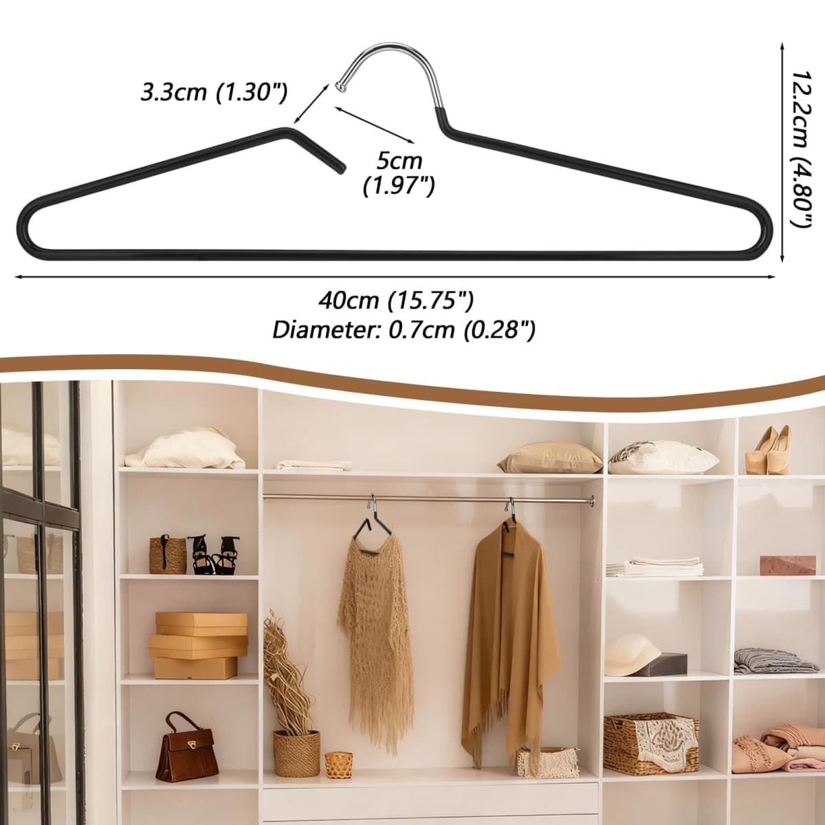 Leumoi 35 Pack Short Neck Hangers Non-Slip Metal Hangers for Clothes, Pants, Shirts, Tank Tops, Jackets, Space Saving, Short Neck Household Collar Protection (Black) thumbnail 2