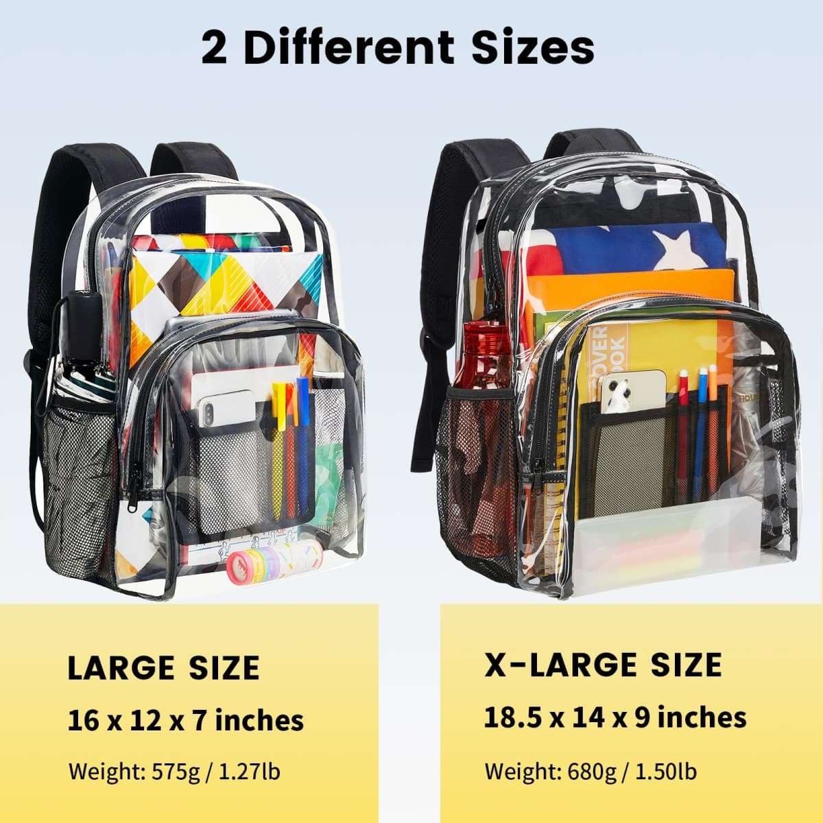 Vorspack Clear Backpack Heavy Duty - PVC Transparent Backpack Large Clear Book Bag for College Work, Black, Large, Clear thumbnail 2
