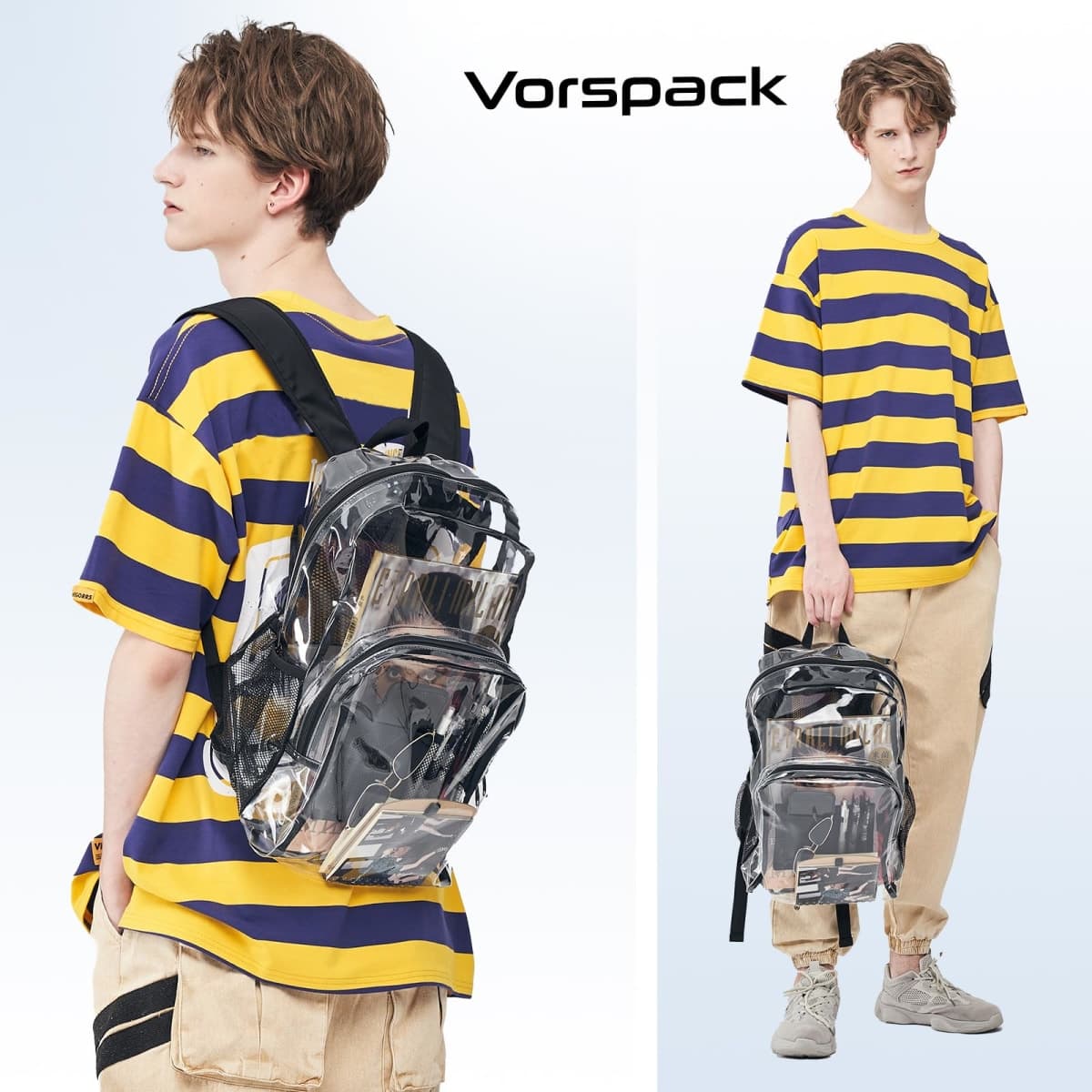 Vorspack Clear Backpack Heavy Duty - PVC Transparent Backpack Large Clear Book Bag for College Work, Black, Large, Clear thumbnail 5