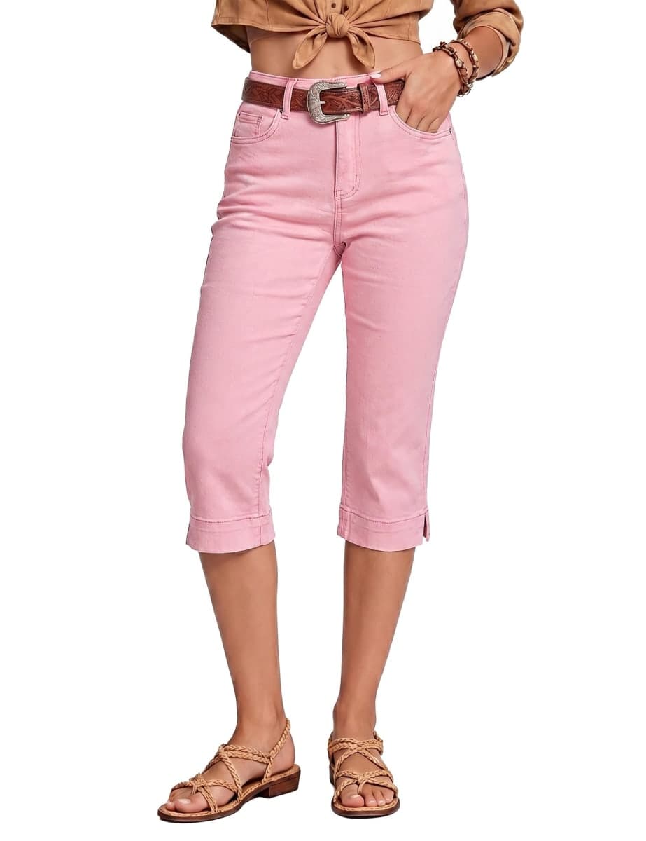 luvamia Capri Jeans for Women Trendy High Waisted Slim Split Hem Stretch Denim Jean Capris Cropped Pants Casual Summer Pink-a-Boo XX-Large — image 1