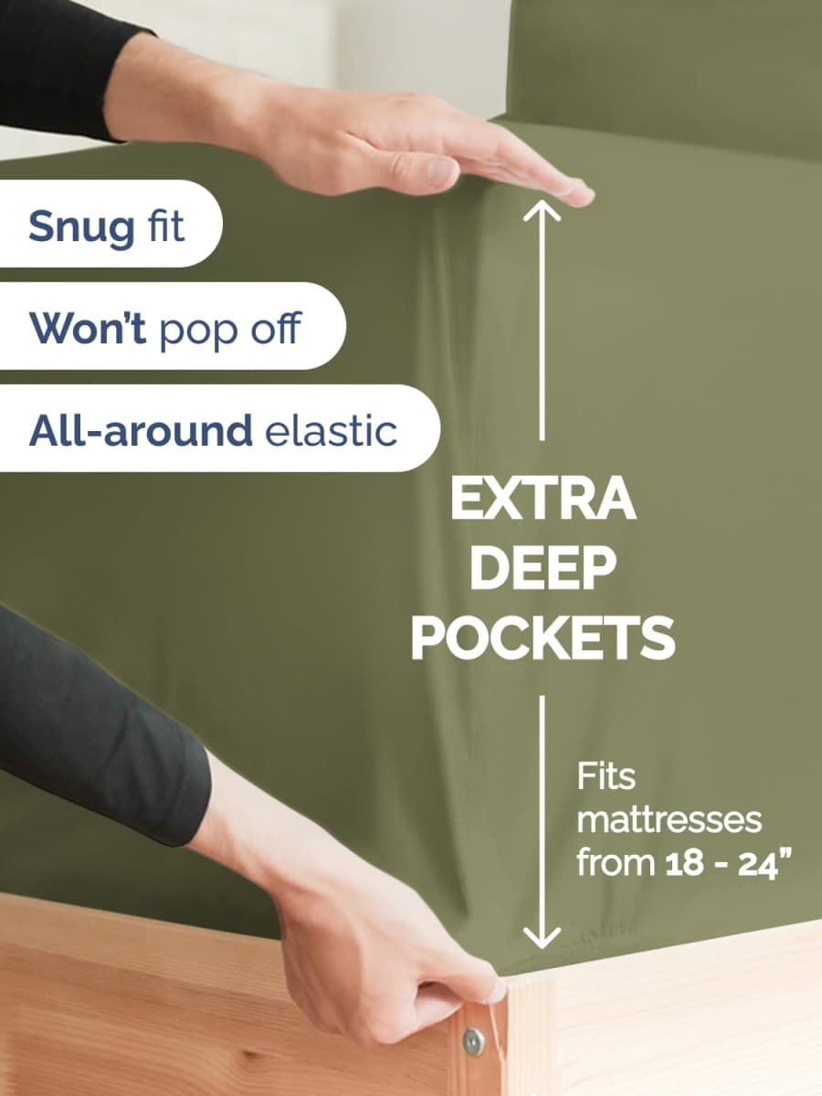 Extra Deep King Sheet Set - 6 Piece Breathable & Cooling Sheets - Hotel Luxury Bed Sheets Set - Easy & Secure Fit - Soft, Wrinkle Free & Comfy Sheets Set - Sage Green Sheet Set with Extra Deep Pockets thumbnail 3