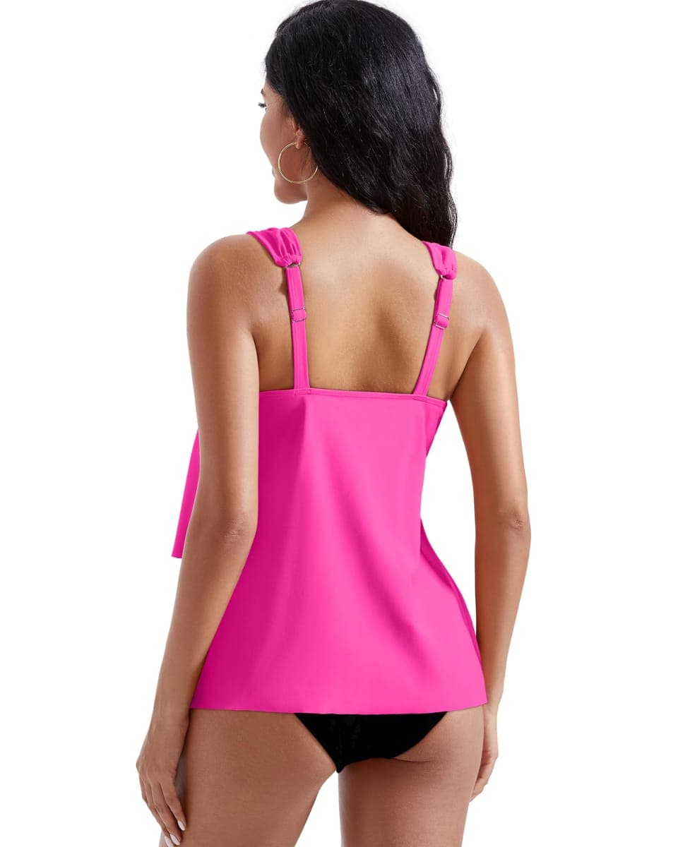 RXRXCOCO Women Tankini Bathing Suits Ruffle High Waisted Swimsuit Tummy Control Swimwear, Rose Pink, XX-Large thumbnail 5