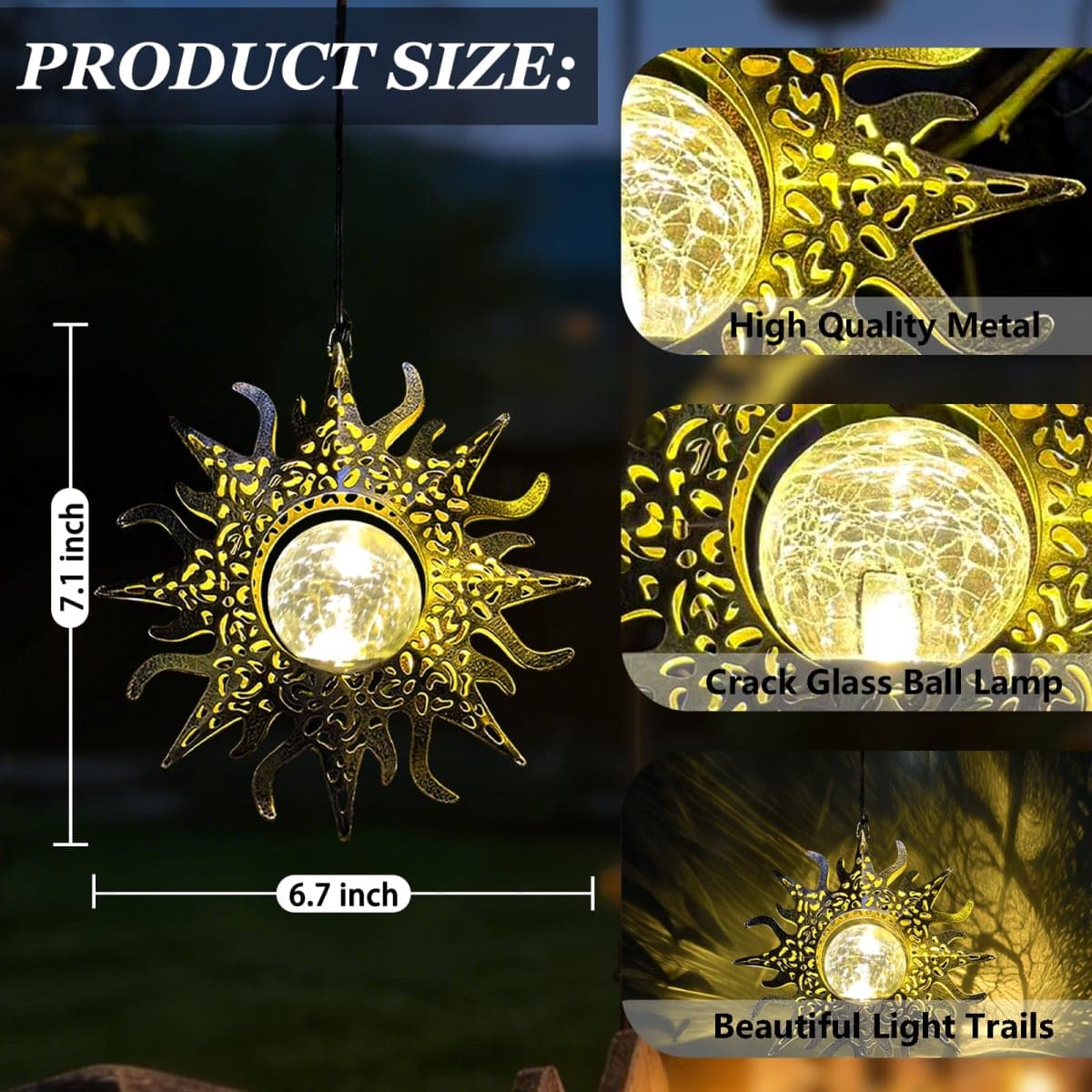 2Pack Solar Garden Hanging Sun Lights thumbnail 2