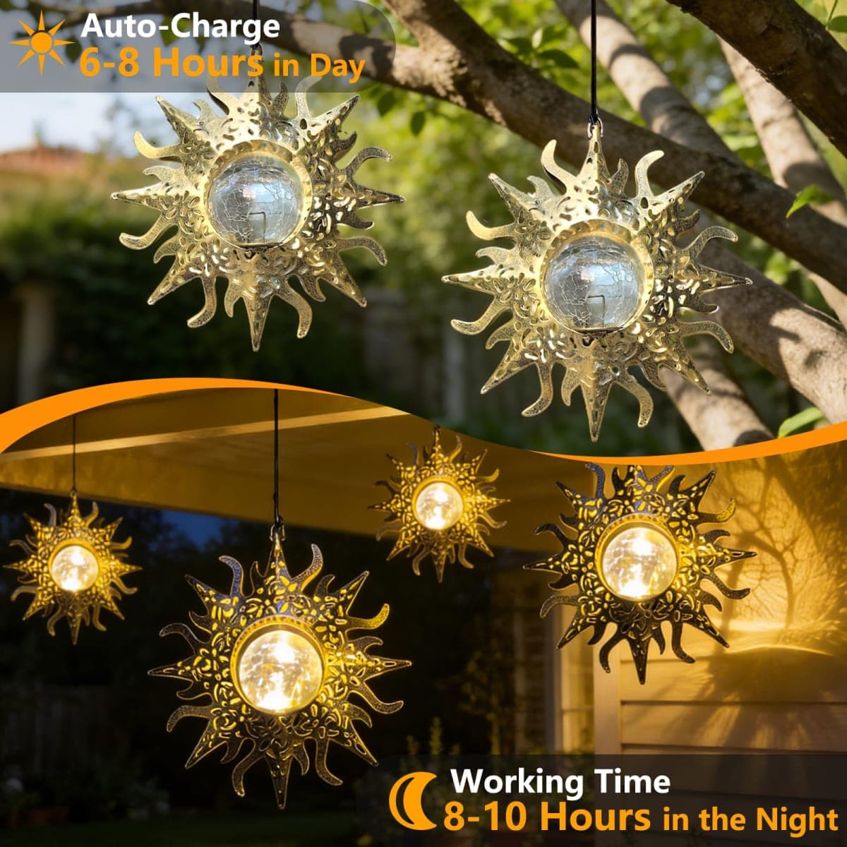 2Pack Solar Garden Hanging Sun Lights thumbnail 3