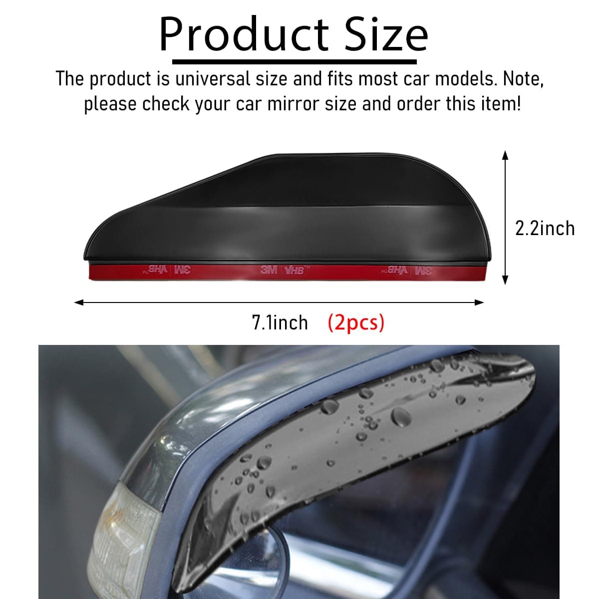 Wevdn 2 PCS Mirror Rain Visor Eyebrow, Waterproof PVC Auto Exterior Rear View Mirror Rain Visor Guard, Rainproof Side Mirror Rain Visor Eyebrow Cover for SUV Truck, Car Accessories (Black) thumbnail 2