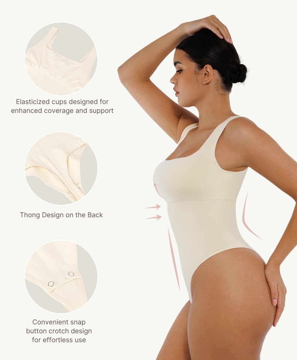 FeelinGirl sculpting bodysuit body suits women tummy control body suit shapewear Buttercream 3XL/4XL thumbnail 3