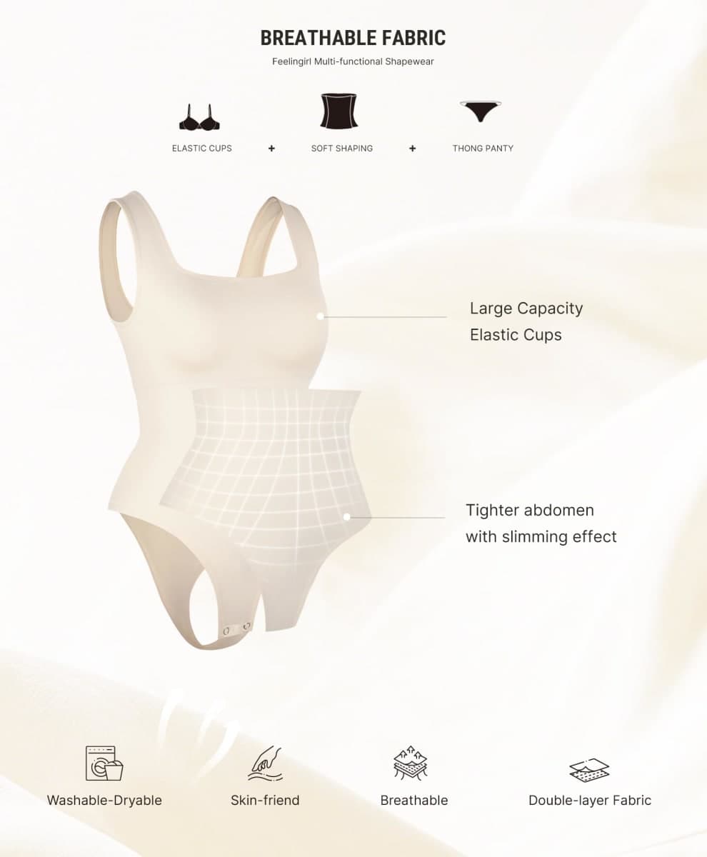 FeelinGirl sculpting bodysuit body suits women tummy control body suit shapewear Buttercream 3XL/4XL thumbnail 5