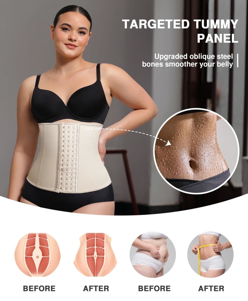 Lover-Beauty Waist Trainer for Women Latex Waist Cincher Corset, Beige, Small thumbnail 2