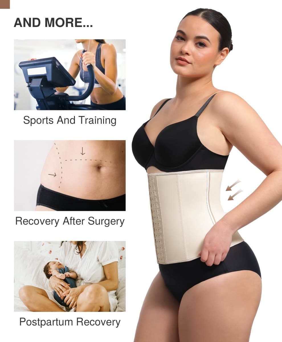 Lover-Beauty Waist Trainer for Women Latex Waist Cincher Corset, Beige, Small thumbnail 4