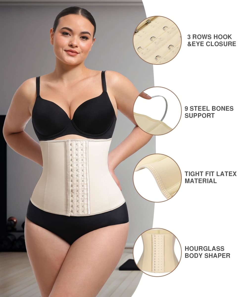 Lover-Beauty Waist Trainer for Women Latex Waist Cincher Corset, Beige, Small thumbnail 5