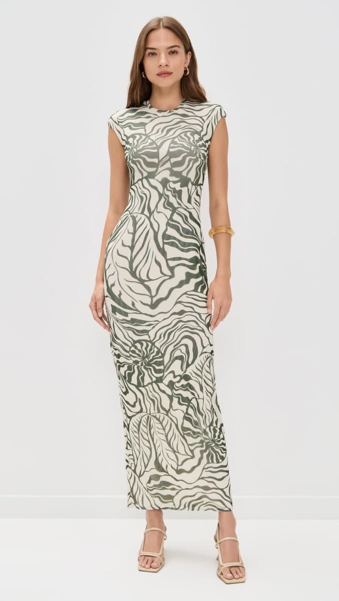 AFRM Women's Cody Dress, Green Zebra, Large thumbnail 3