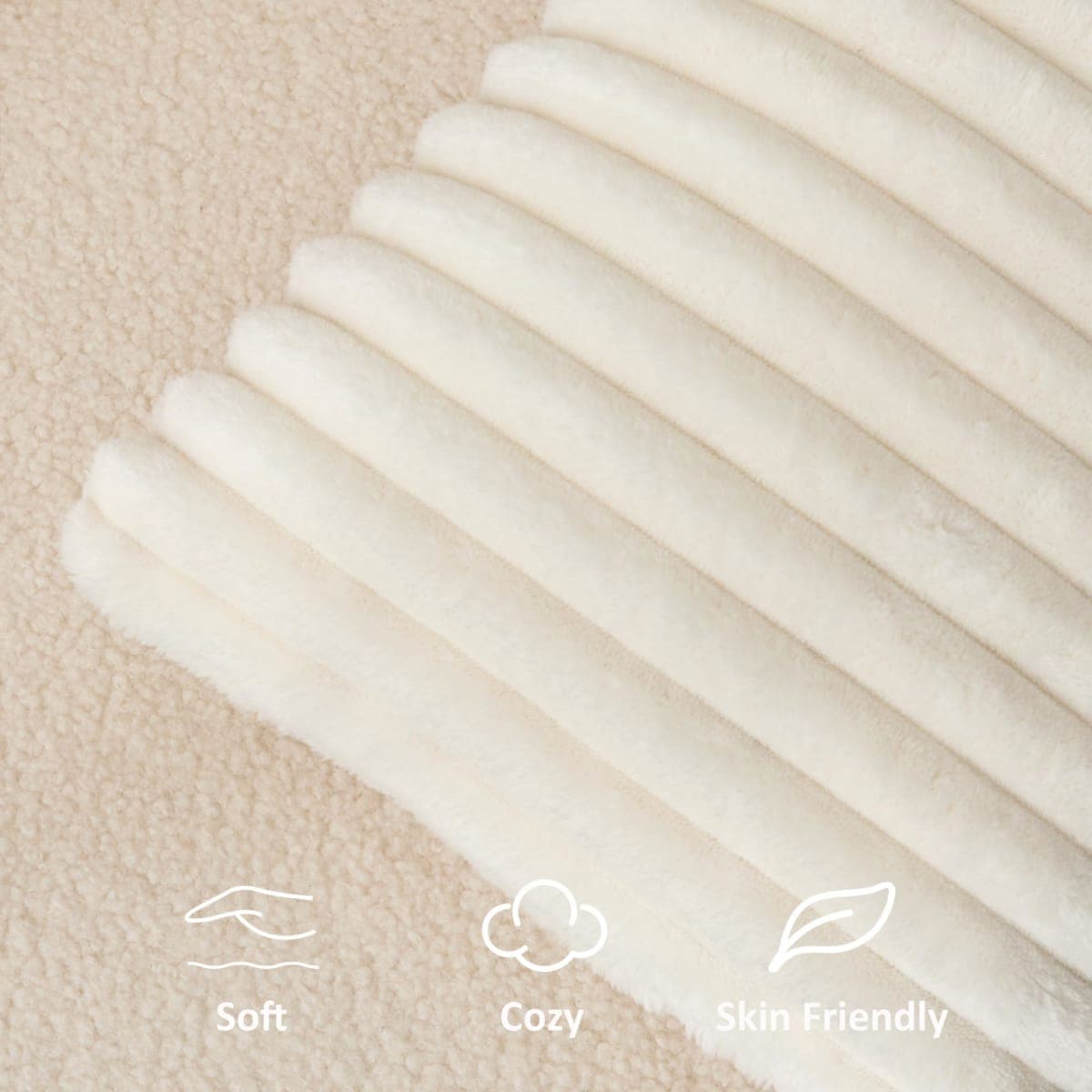 Kevin Textile Soft Plush 14x20 Inch Lumbar Pillow Cover 1 Pack, Luxury Fluffy Faux Fur Striped Flannel Rectangle Cushion Case for Couch Sofa Chair Bed Home Decor, Cream White thumbnail 2