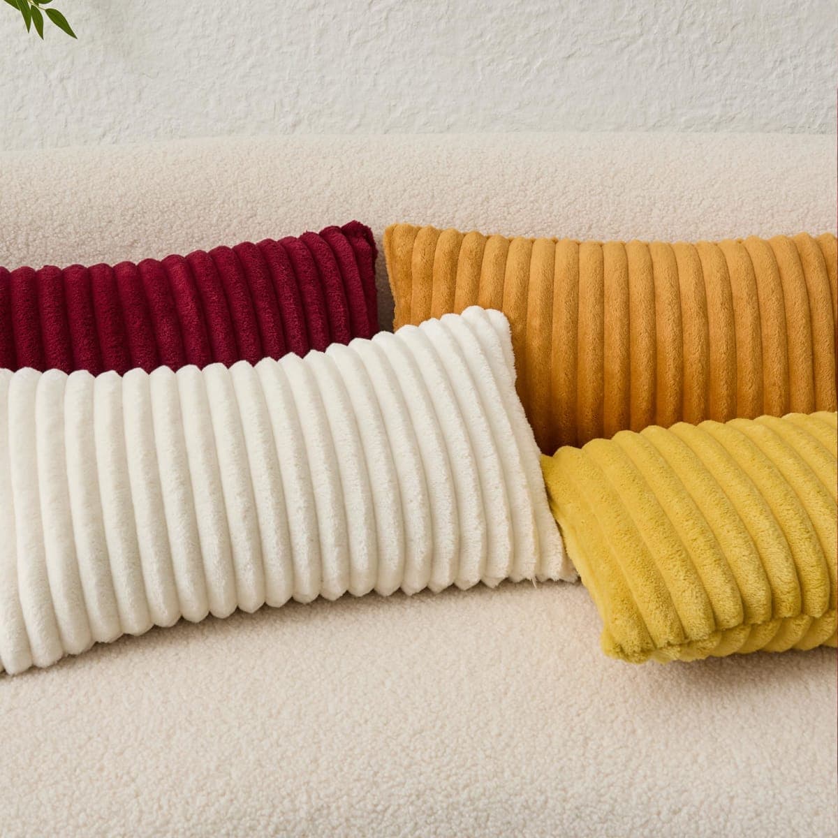 Kevin Textile Soft Plush 14x20 Inch Lumbar Pillow Cover 1 Pack, Luxury Fluffy Faux Fur Striped Flannel Rectangle Cushion Case for Couch Sofa Chair Bed Home Decor, Cream White thumbnail 5