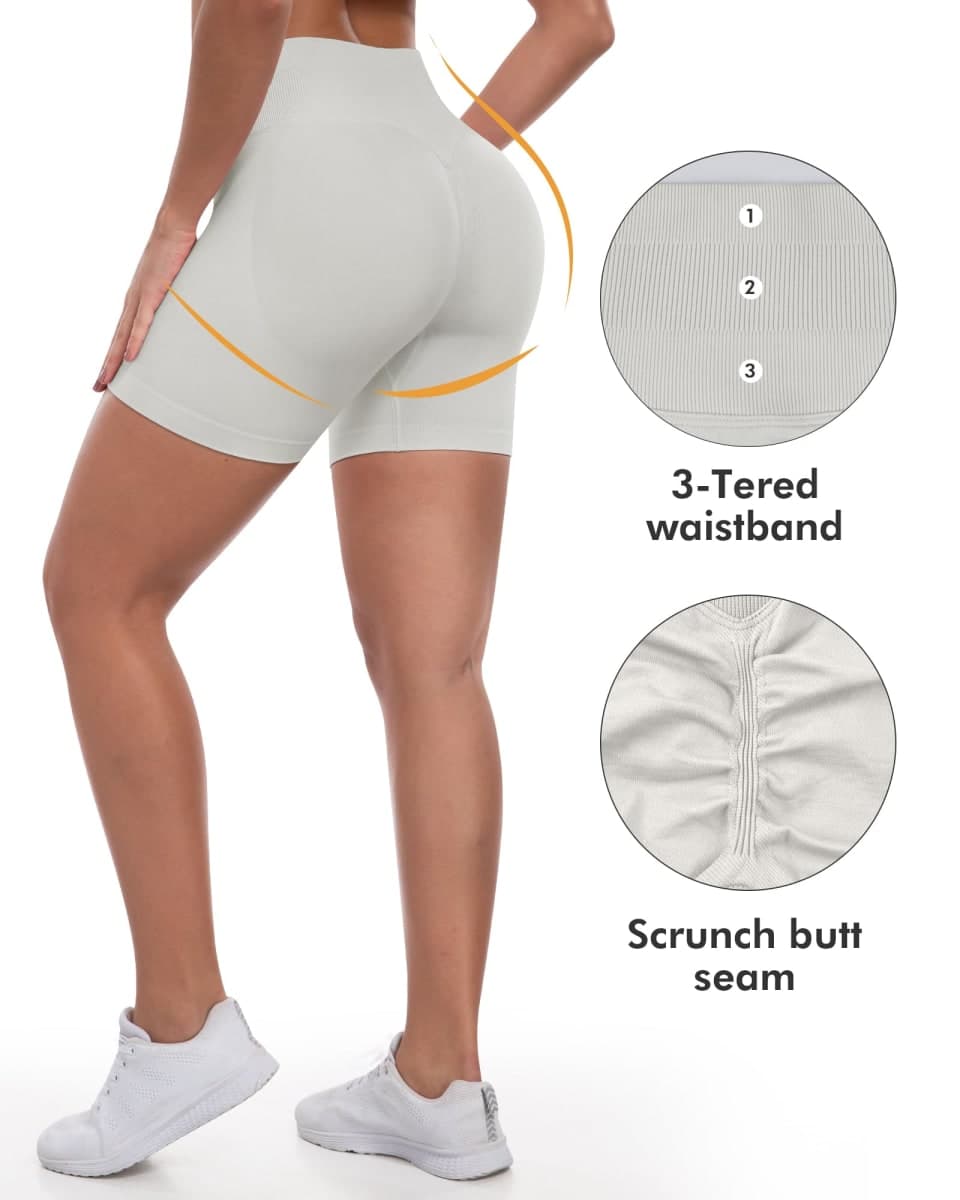 ATHVOTAR Workout Gym Shorts Women, High Waisted Seamless Butt Lifting Scrunch Butt Sports Shorts, Light Gray, Small thumbnail 2