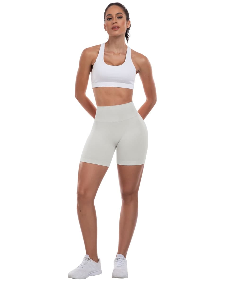 ATHVOTAR Workout Gym Shorts Women, High Waisted Seamless Butt Lifting Scrunch Butt Sports Shorts, Light Gray, Small thumbnail 3