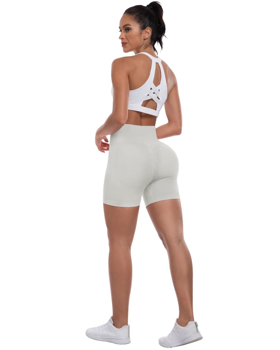ATHVOTAR Workout Gym Shorts Women, High Waisted Seamless Butt Lifting Scrunch Butt Sports Shorts, Light Gray, Small thumbnail 5