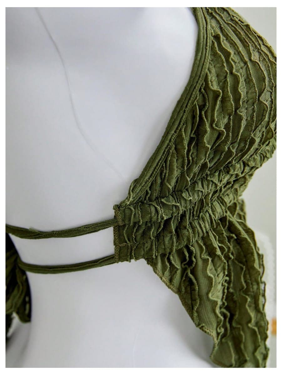 SOLY HUX Women's Tie Backless Halter Top Boho Deep V Neck Asymmetrical Tops Beach Vacation Clothes, Plain Army Green, X-Small thumbnail 5