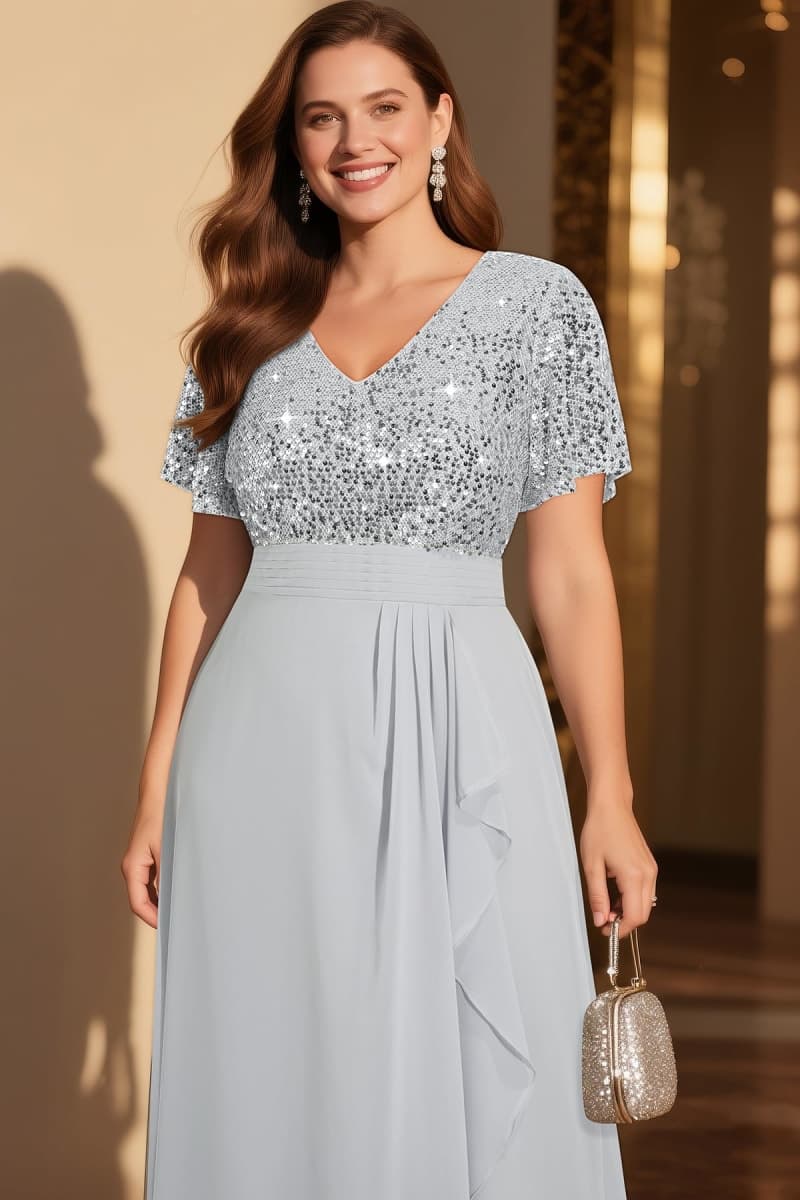 Pinup Fashion Women Plus Size Formal Dresses - Sequin Evening Gowns Wedding Guest Prom Long Dress, Navy Blue, 18 Plus thumbnail 2