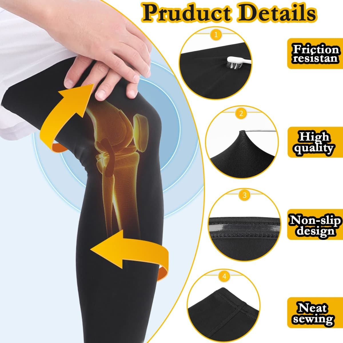 smilixin 2 Pairs Leg Sleeves,Full Leg Compression Sleeve for Men Women,Long Knee Sleeve with Anti-slip Silicone Strips, Black,white, Small thumbnail 3