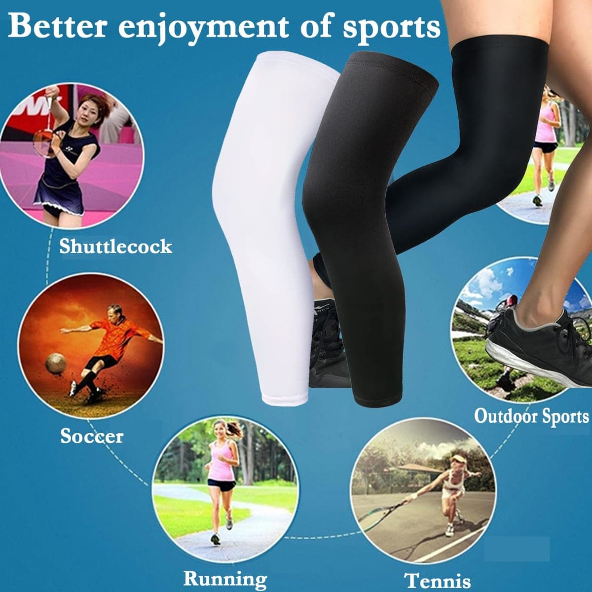 smilixin 2 Pairs Leg Sleeves,Full Leg Compression Sleeve for Men Women,Long Knee Sleeve with Anti-slip Silicone Strips, Black,white, Small thumbnail 5