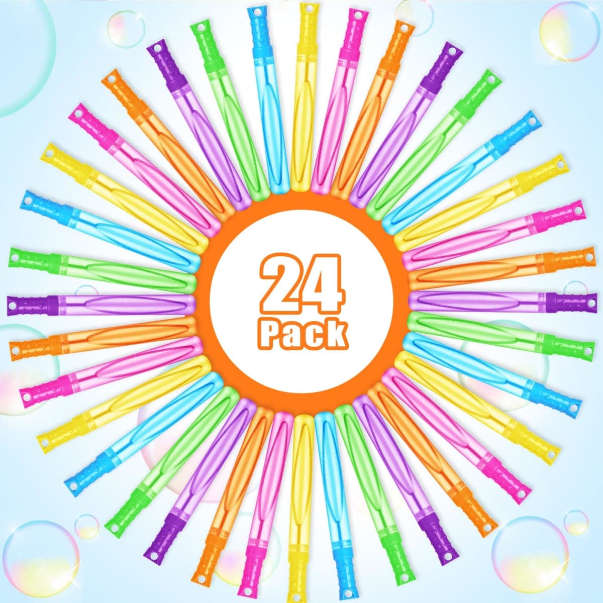 Bubble Wand, 24 Pcs Bubble Wands Bulk in 6 Colors, Bubble Party Favors for Kids, Summer Toys, Indoor Outdoor Activity, Themed Birthday, Wedding, for Girls & Boys thumbnail 3