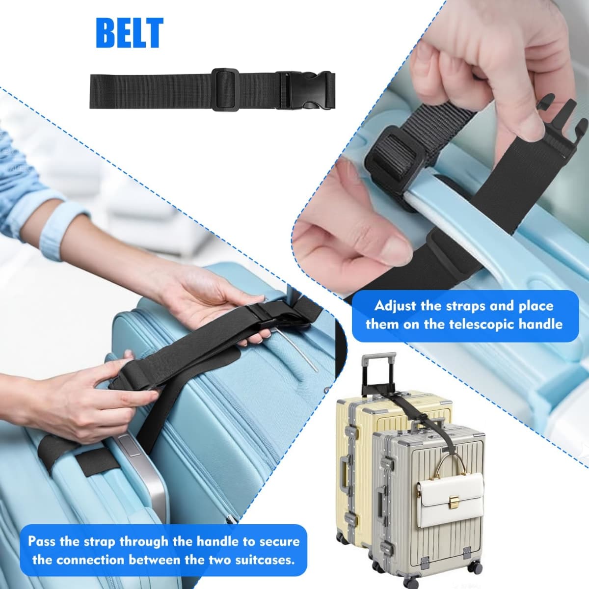 2 Pack T-Bar Luggage Straps, Luggage Straps to Connect Two Suitcases,Luggage Connector Straps Extra Long Nylon Straps with Lightweight Design (Black) thumbnail 5