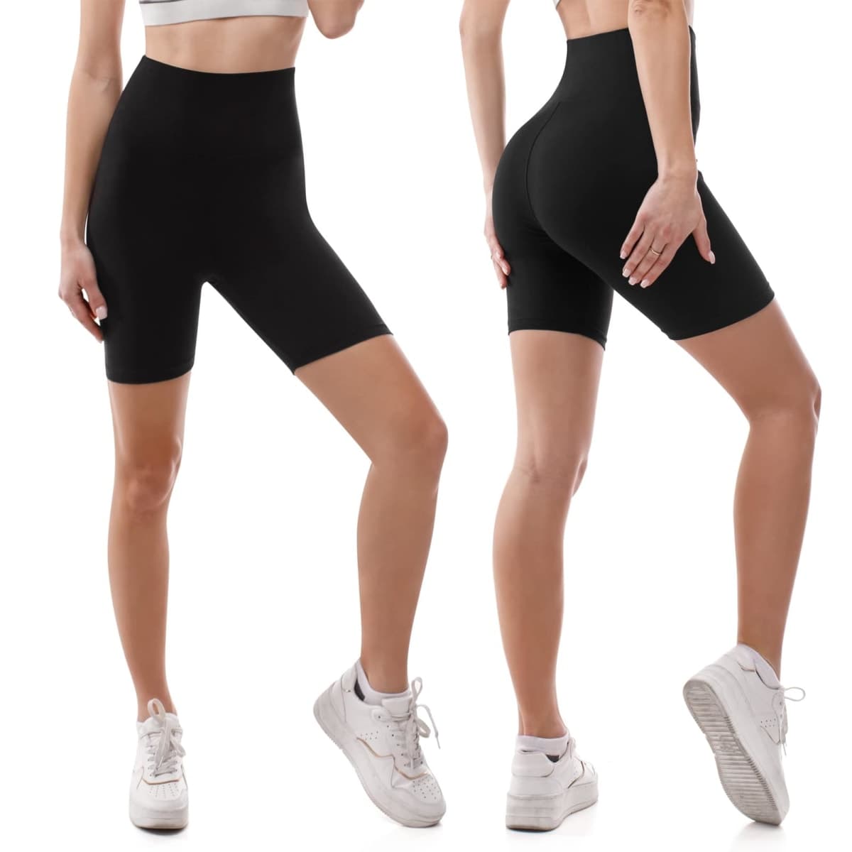 SINOPHANT High Waisted Women Biker Shorts - 6” Buttery Soft Elastic Tummy Control Shorts for Gym, Yoga, Workout, Black, Large-X-Large thumbnail 2