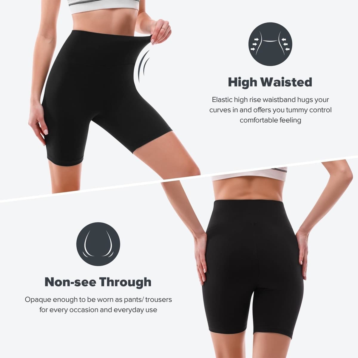 SINOPHANT High Waisted Women Biker Shorts - 6” Buttery Soft Elastic Tummy Control Shorts for Gym, Yoga, Workout, Black, Large-X-Large thumbnail 4