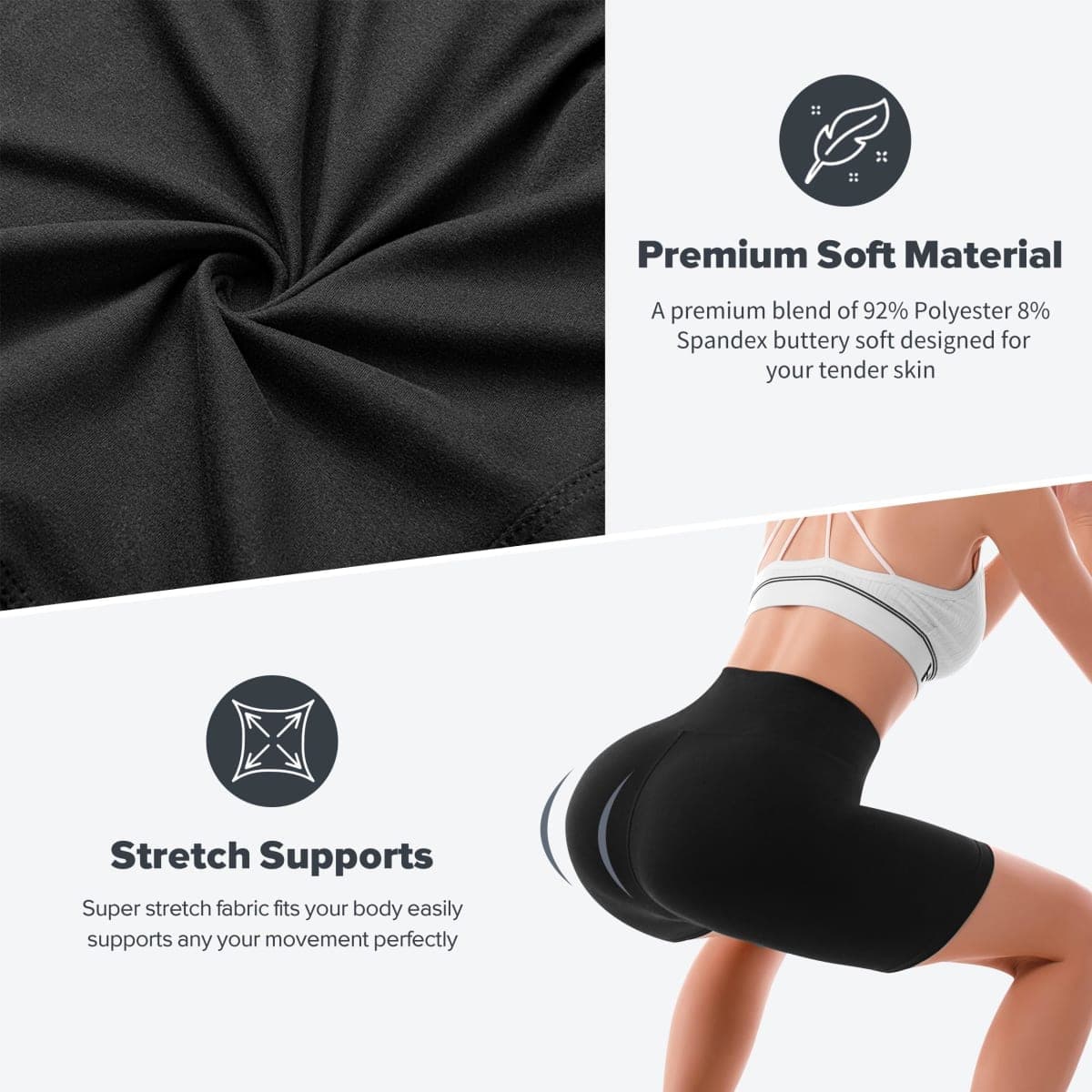 SINOPHANT High Waisted Women Biker Shorts - 6” Buttery Soft Elastic Tummy Control Shorts for Gym, Yoga, Workout, Black, Large-X-Large thumbnail 5