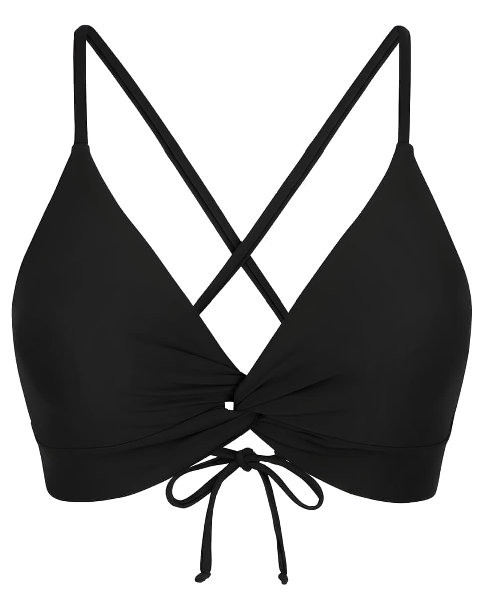 Twist Front Crisscross Back Bikini Top V Neck Self Tie Padded Swimsuit Bathing Suit Tops Only for Women, Black, X-Large — image 1