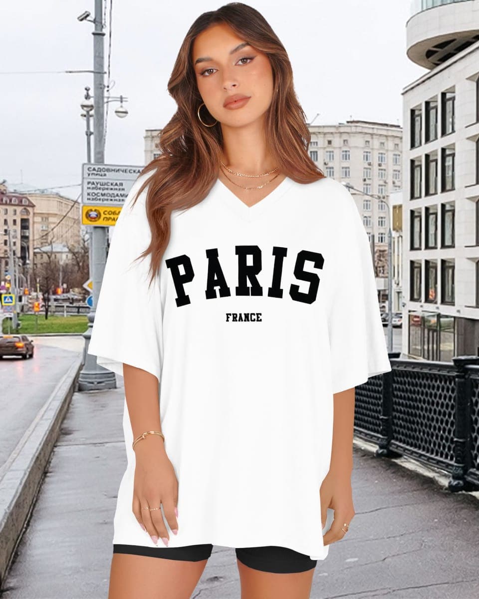 Oversized Tshirts for Women V Neck Short Sleeve Summer Casual Basic Loose Tops, Aa-white Black Letters, 3X-Large thumbnail 5