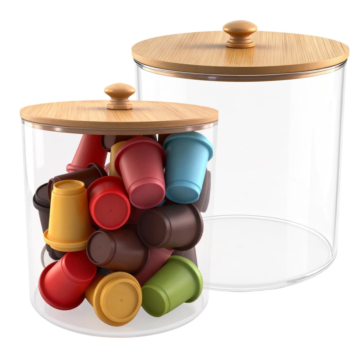 yaenoei 2 Pack Coffee Pod Holder with Bamboo Lid, Clear Coffee Pods Storage Basket Large Capacity K Cup Holder for Kitchen Countertop, Coffee Filter Holder, Cafe Bar Organizer, Office Desktop — image 1