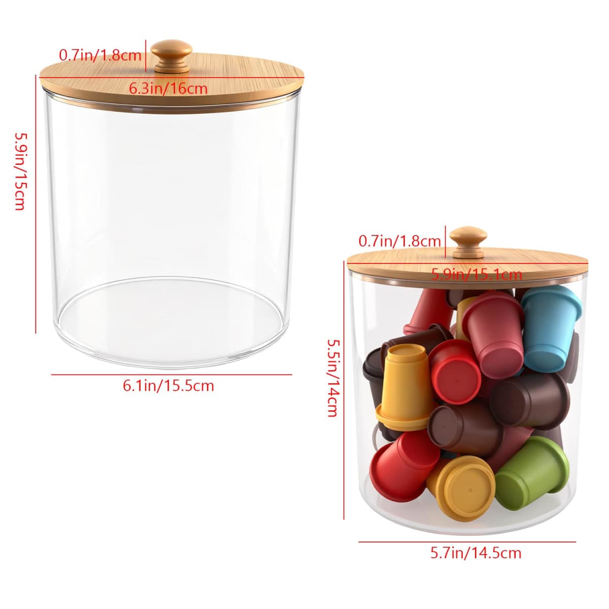 yaenoei 2 Pack Coffee Pod Holder with Bamboo Lid, Clear Coffee Pods Storage Basket Large Capacity K Cup Holder for Kitchen Countertop, Coffee Filter Holder, Cafe Bar Organizer, Office Desktop thumbnail 2