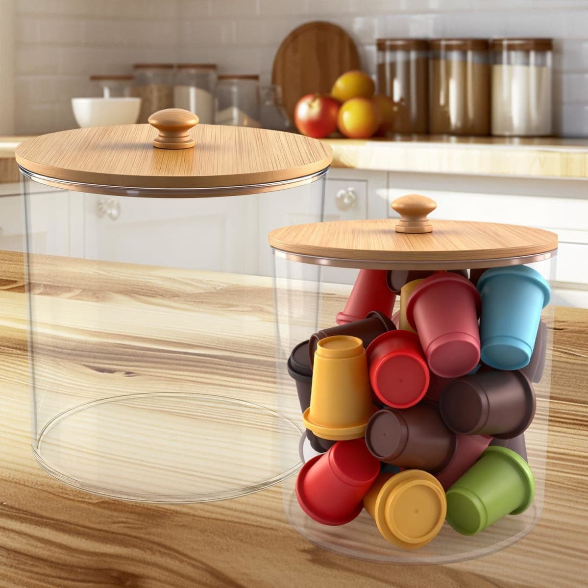 yaenoei 2 Pack Coffee Pod Holder with Bamboo Lid, Clear Coffee Pods Storage Basket Large Capacity K Cup Holder for Kitchen Countertop, Coffee Filter Holder, Cafe Bar Organizer, Office Desktop thumbnail 3