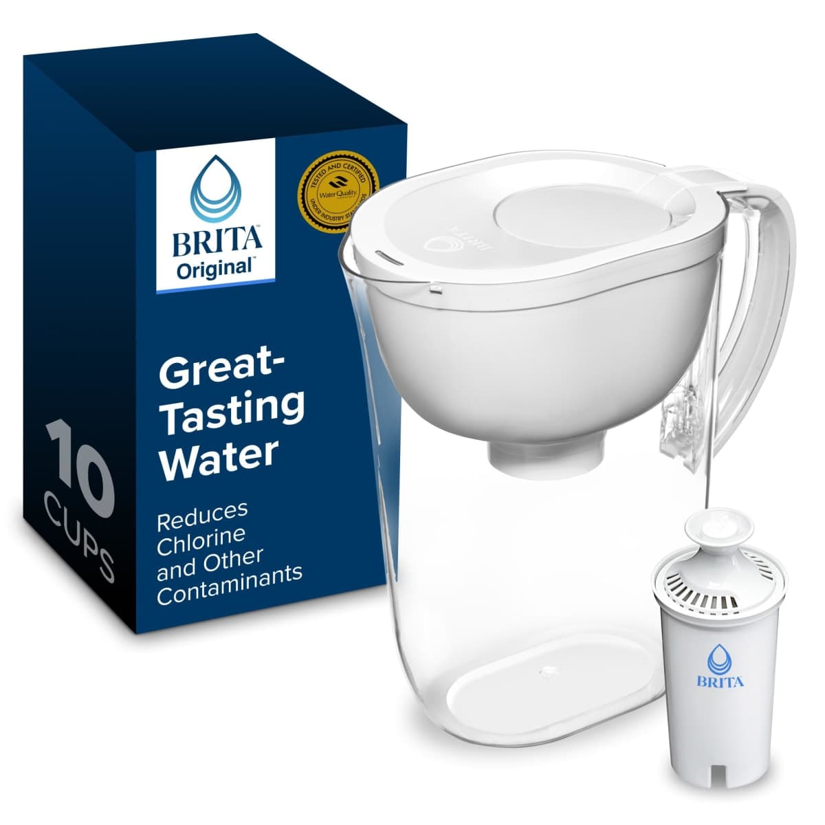 Brita 10 Cup Filter Pitcher with Smart Light Indicator, Reduces Chlorine taste and odour from Tap Water, Filters 151 Litres, Huron, White — image 1