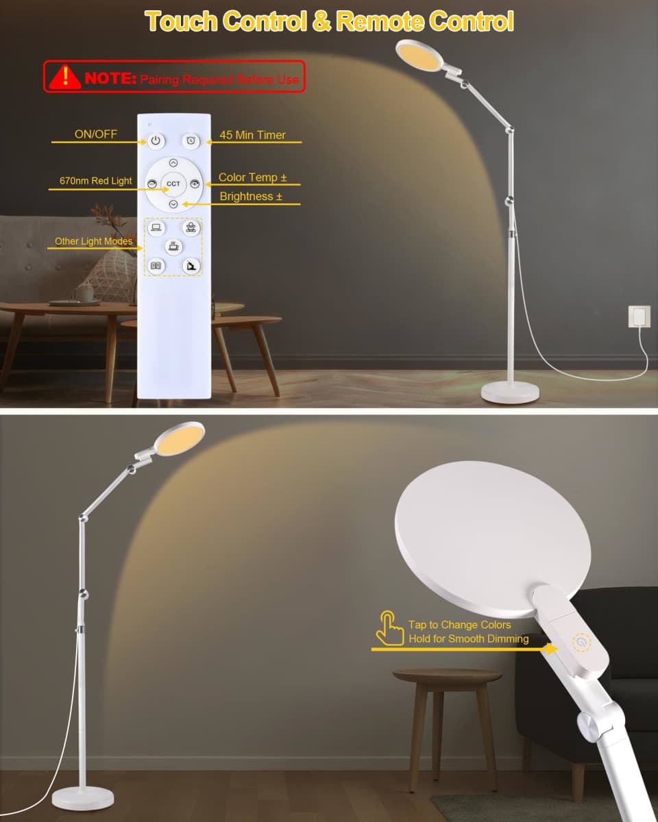 Finezeal Light Therapy Floor Lamp - 11000 Lux Full Spectrum Sun Lamp, 9 Color Temperature & 670nm Red Light, Touch/Remote Control(Need Pairing), 10 Brightness Levels LED Sunlight Lamp for Home Office thumbnail 3