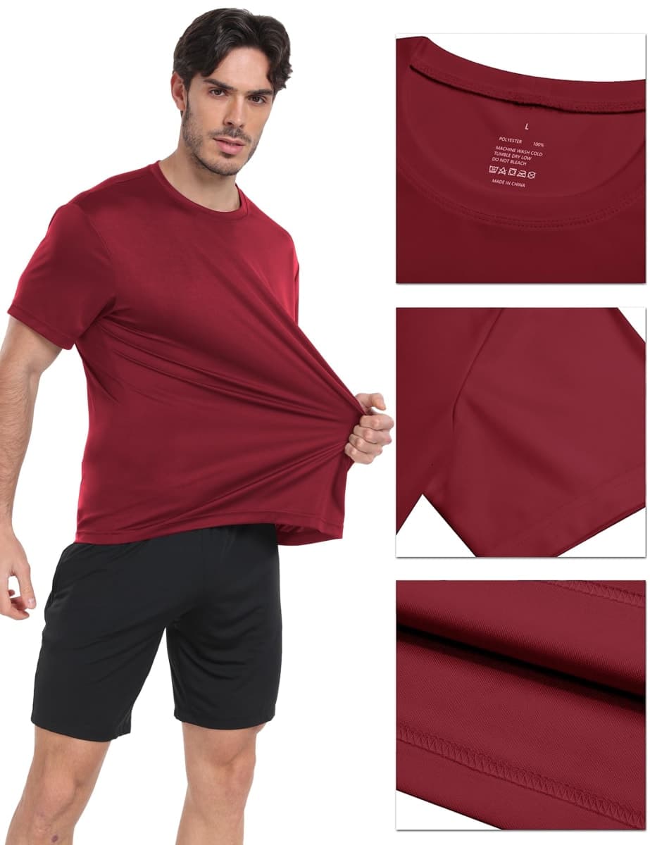 HovSiyla 1/5 Pack Workout Shirts for Men Athletic Running Gym Quick Dry Short Sleeve Performance Moisture Wicking T Shirt, Black/Navy Blue/Azure/Burgundy/Army Green, XX-Large thumbnail 3