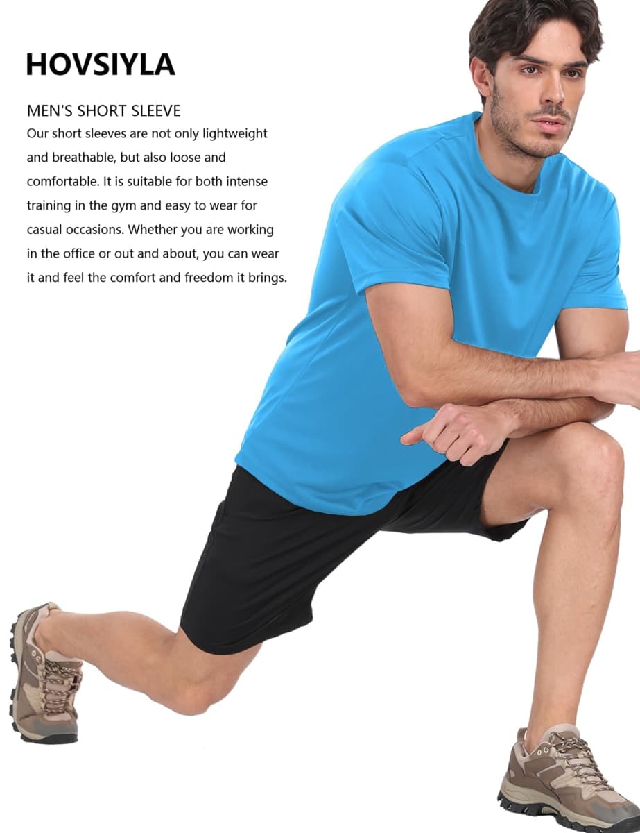 HovSiyla 1/5 Pack Workout Shirts for Men Athletic Running Gym Quick Dry Short Sleeve Performance Moisture Wicking T Shirt, Black/Navy Blue/Azure/Burgundy/Army Green, XX-Large thumbnail 4