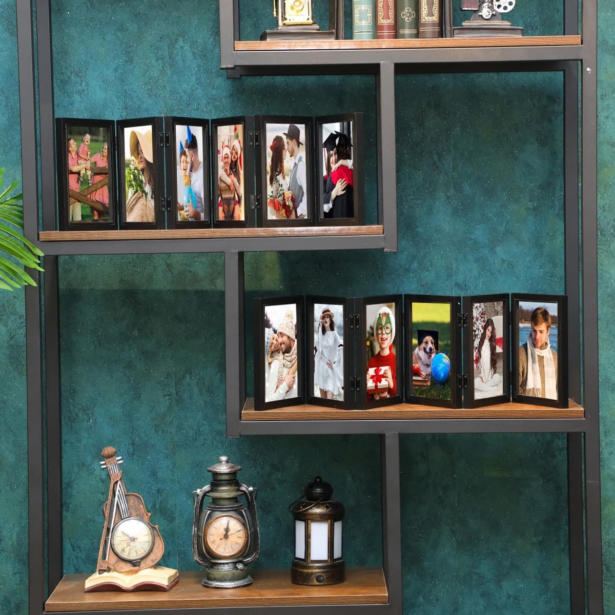 Sintuff 2 Pack 6 Folding Picture Frame Foldable Hinged Photo Frame Collage Natural Wood Photo Frame with High Definition Acrylic Rustic Desktop, Family Graduation Birthday Mother's Day (Black,5x7 in) thumbnail 3