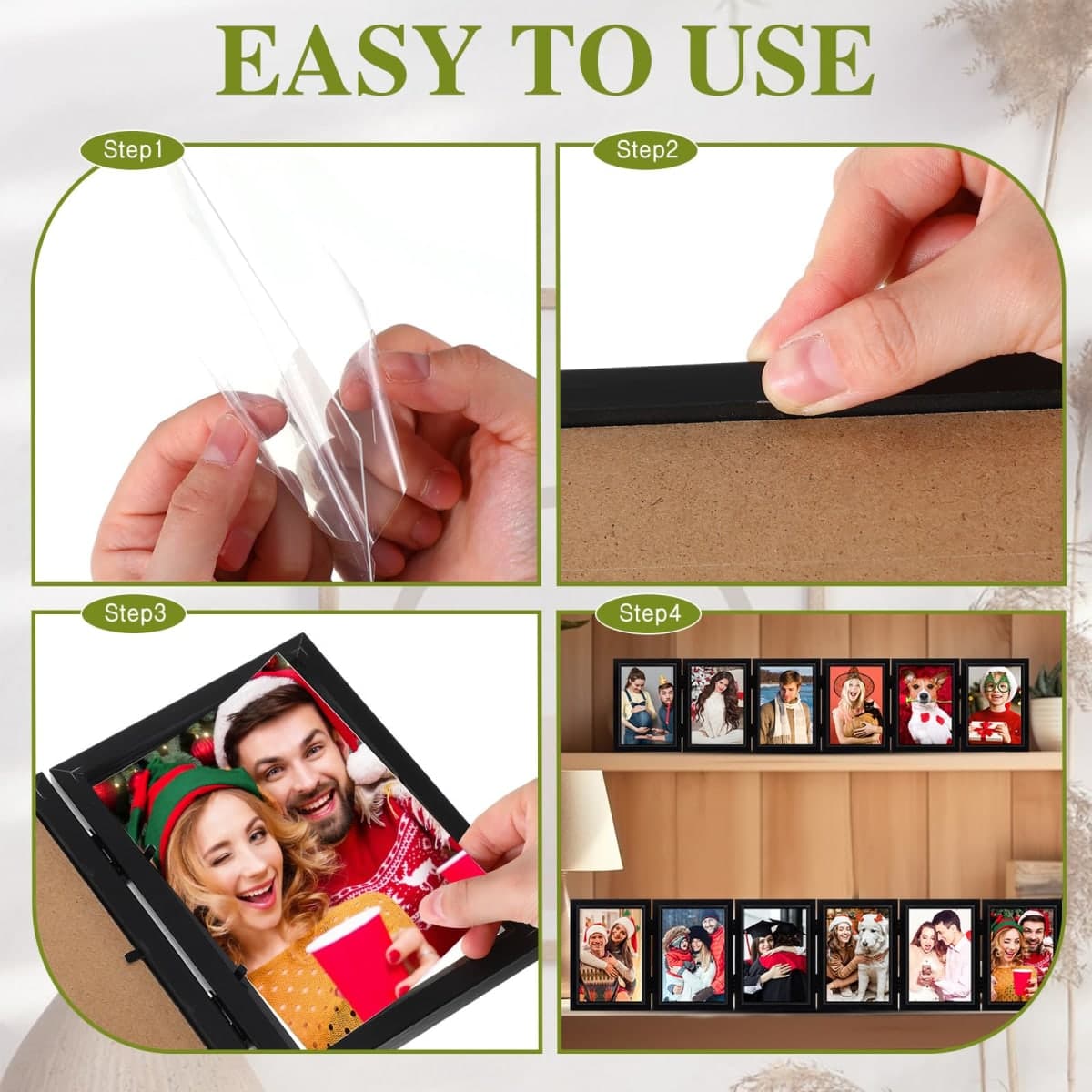 Sintuff 2 Pack 6 Folding Picture Frame Foldable Hinged Photo Frame Collage Natural Wood Photo Frame with High Definition Acrylic Rustic Desktop, Family Graduation Birthday Mother's Day (Black,5x7 in) thumbnail 4