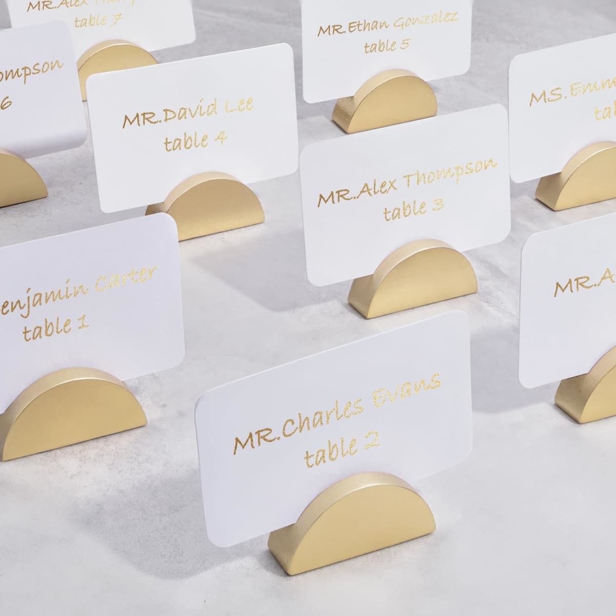 UNIQOOO 10 Set 2" Arch Gold Birch Wood Stand with Cards |1.2mm Slot, for Wedding Table Number Sign, Place Card Holder, Photo Display Stand | for Event Decor, Retail Shop, Cafe Restaurant Menu thumbnail 2