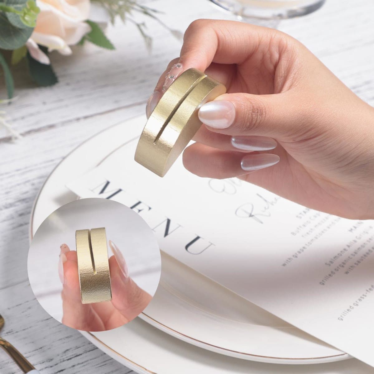 UNIQOOO 10 Set 2" Arch Gold Birch Wood Stand with Cards |1.2mm Slot, for Wedding Table Number Sign, Place Card Holder, Photo Display Stand | for Event Decor, Retail Shop, Cafe Restaurant Menu thumbnail 4