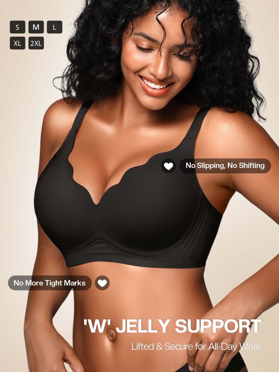 Cuteio Wireless Jelly Bras for Women No Underwire with Support - S-2XL Seamless Bralettes Everyday Comfort Tshirt Padded Bra, Black+white, Medium thumbnail 2