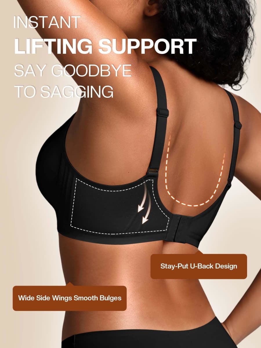 Cuteio Wireless Jelly Bras for Women No Underwire with Support - S-2XL Seamless Bralettes Everyday Comfort Tshirt Padded Bra, Black+white, Medium thumbnail 3