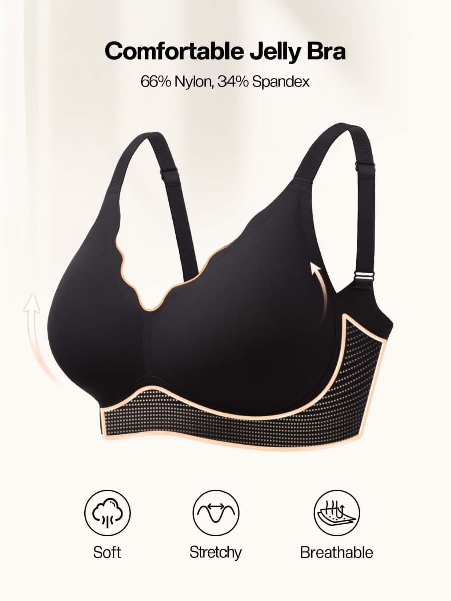 Cuteio Wireless Jelly Bras for Women No Underwire with Support - S-2XL Seamless Bralettes Everyday Comfort Tshirt Padded Bra, Black+white, Medium thumbnail 4