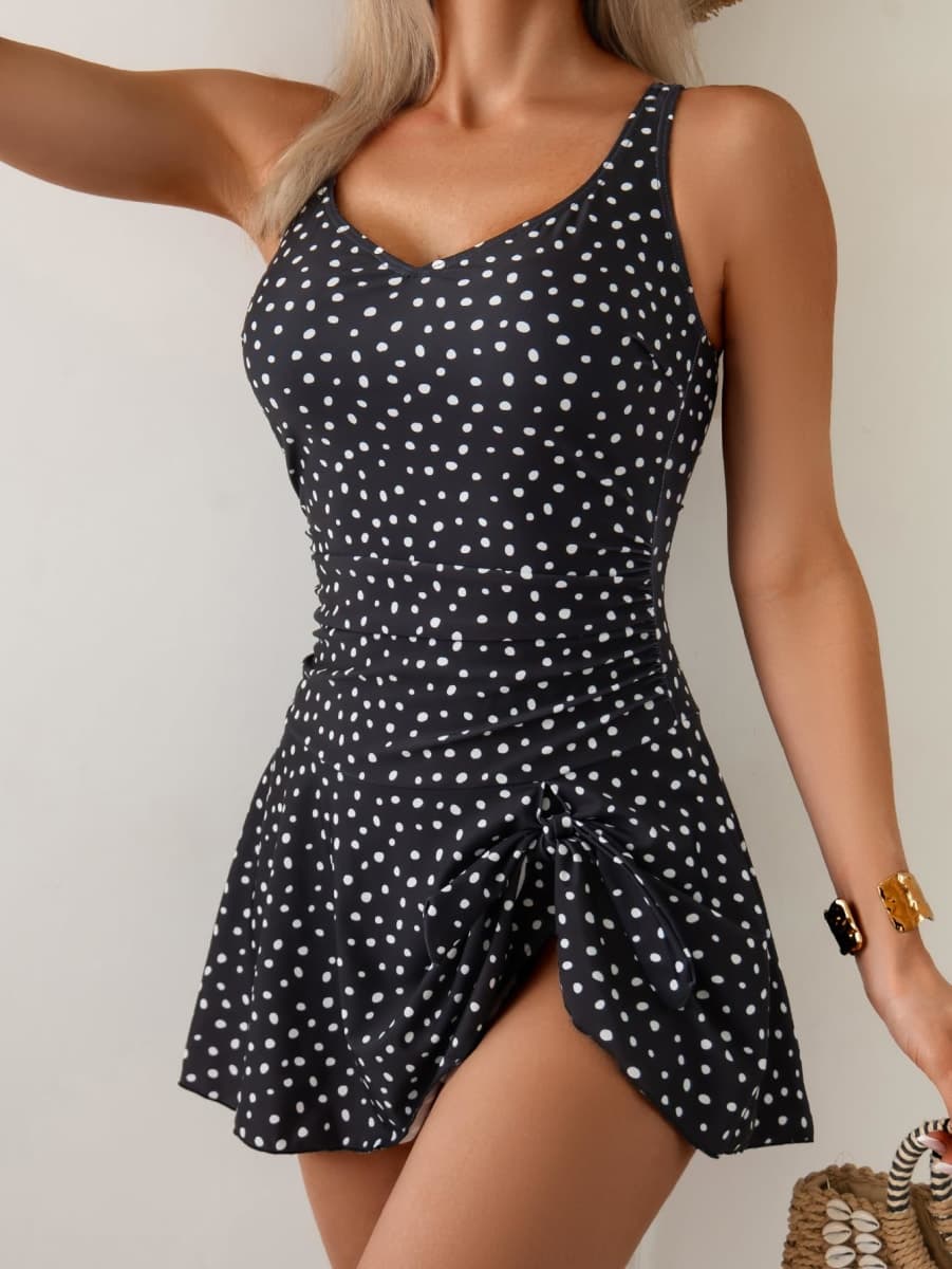 Aidonger One Piece Swim Dress Swimsuits for Women Tummy Control Swimdress Skirt Bathing Suit thumbnail 2