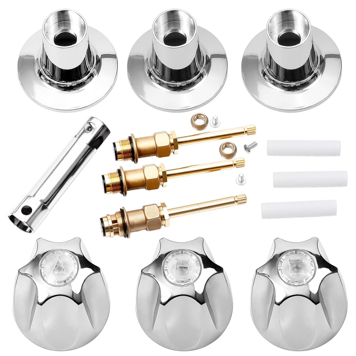 3 Handle 39619 Bathtub and Shower Remodel/Rebuild Trim Kit Compatible with Price Pfister Verve Faucets, Shower Faucet Knob Kit Includes 12H-2H 12H-2C 12H-18D Stems, Chrome knob Handle and Flange Base — image 1